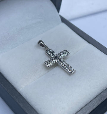 DIJE CRUZ CIRCONES ORO BLANCO 18K