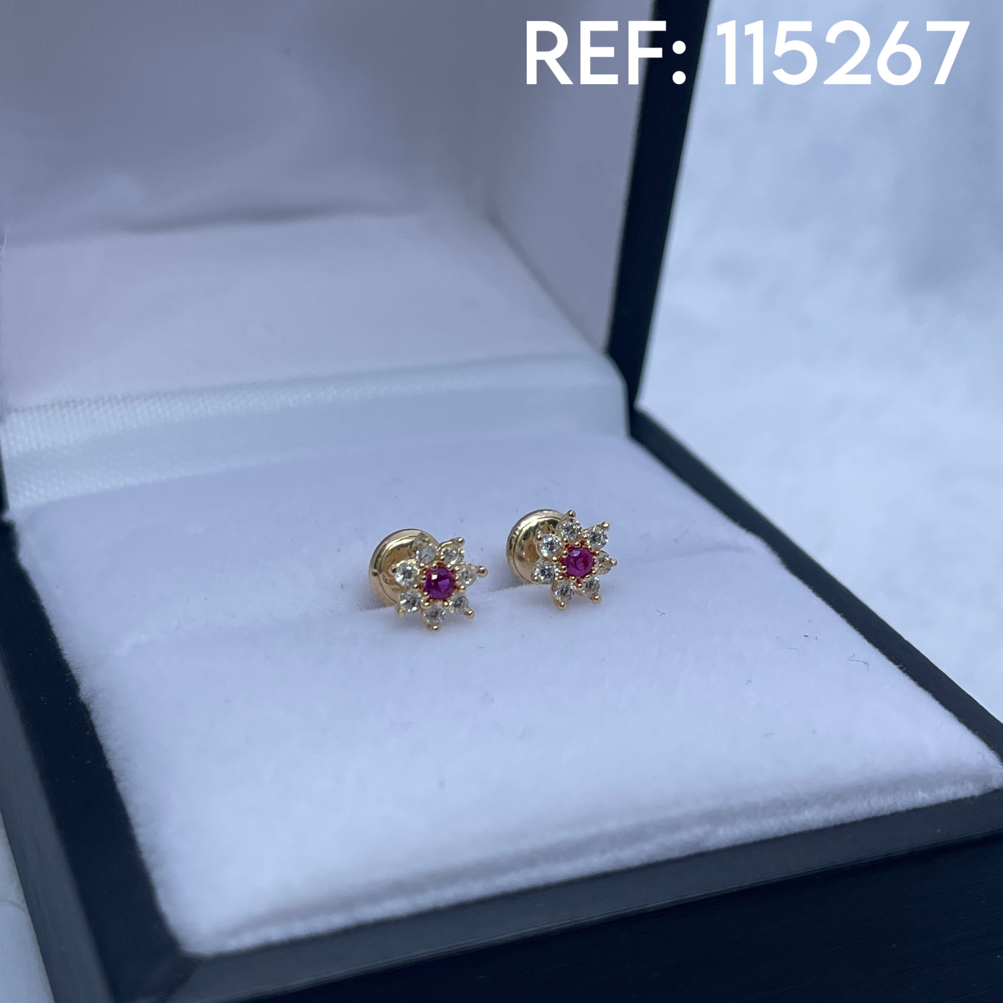 TOPOS FLOR CON CIRCONES Y CIRCON ROSA 18K