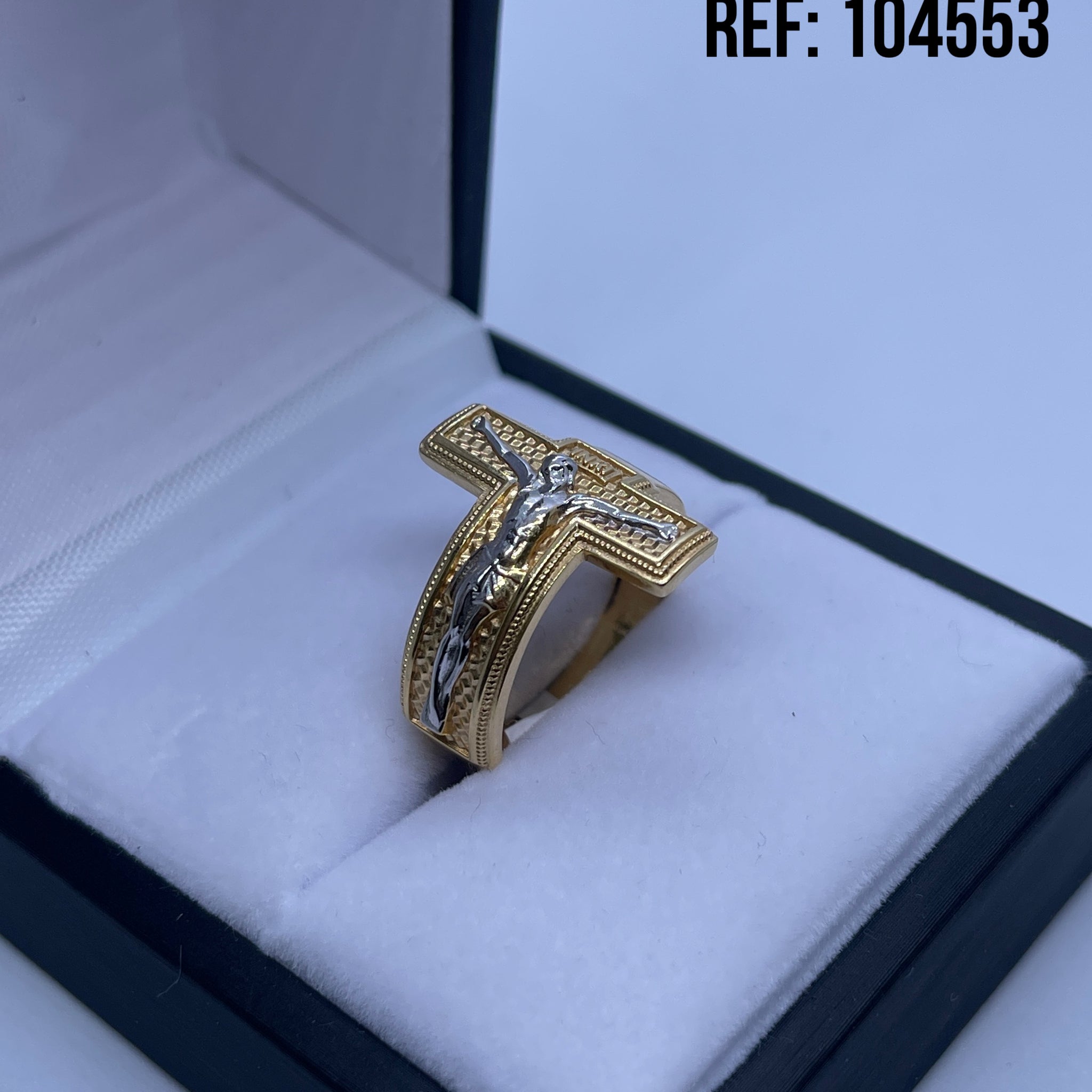 ANILLO CRISTO ORO BLANCO Y ORO AMARILLO 18K