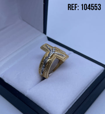 ANILLO CRISTO ORO BLANCO Y ORO AMARILLO 18K