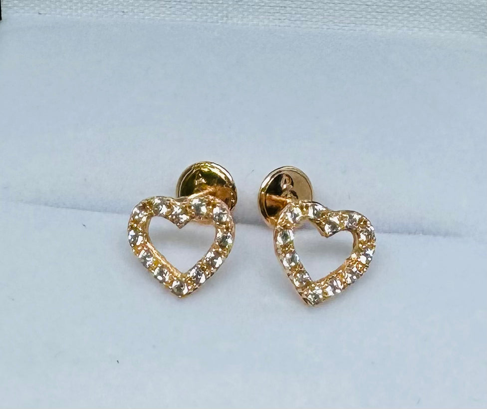 TOPOS CORAZON CIRCONES ORO ROSA 18K