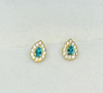 TOPOS GOTA CIRCONES AZUL Y BLANCO 18K