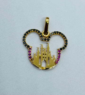 DIJE MICKEY CON CASTILLO CIRCONES 18K