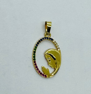 DIJE VIRGEN MARIA BORDE CIRCONES COLORES 18K