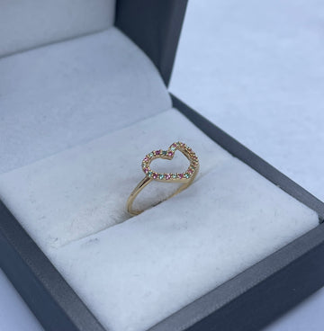 ANILLO CORAZON CIRCONES ROSAS Y AZULES ORO AMARILLO 18K