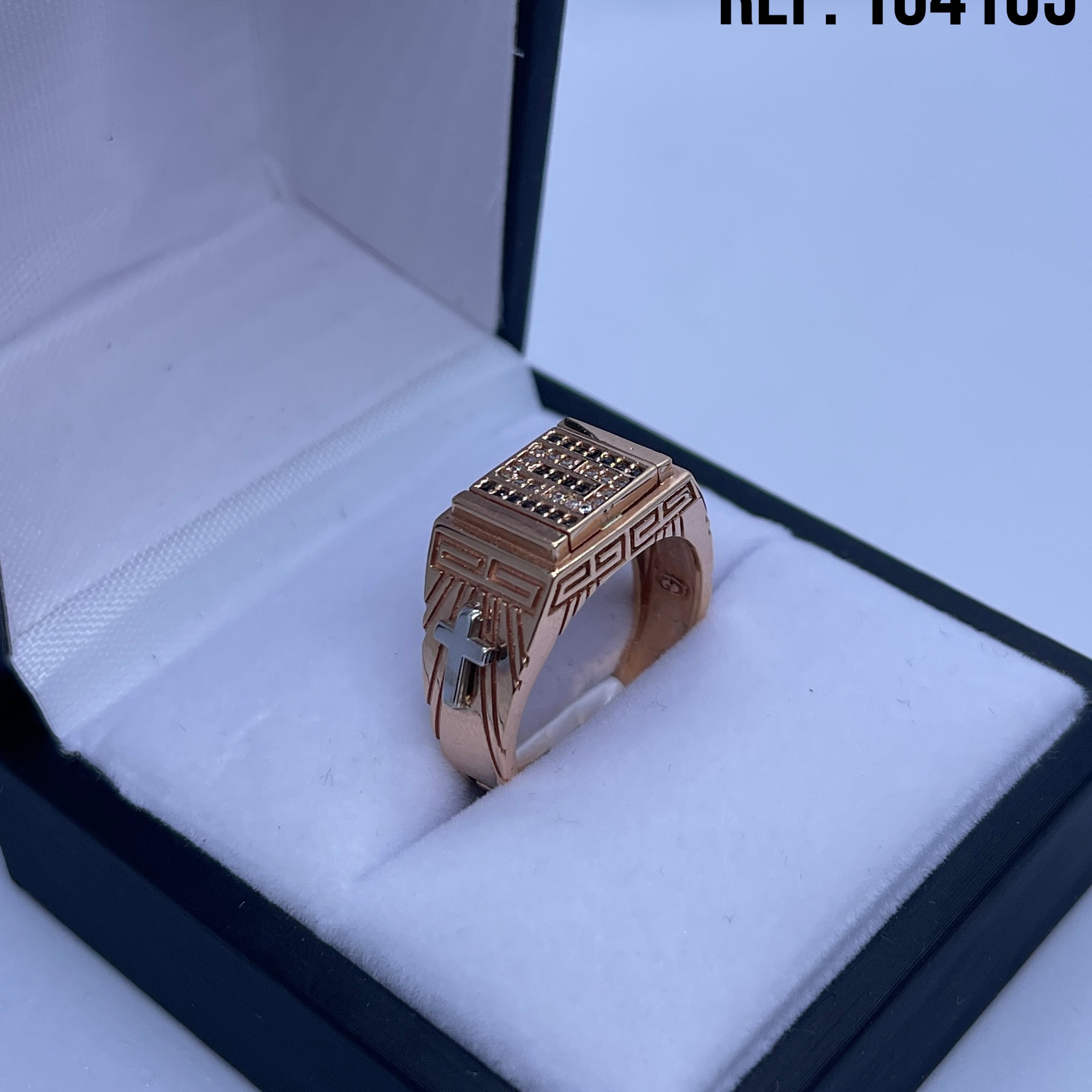 ANILLO ORO ROSA CON CRUCES BLANCAS 18K